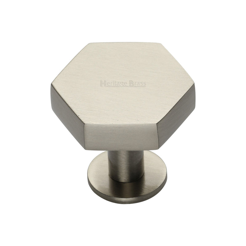 Heritage Brass Cabinet Knob Hexagon Design with Rose 32mm Satin Nickel finish - C4345 32-SN - Choice Handles