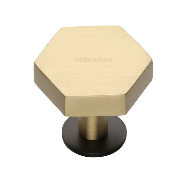 Heritage Brass Cabinet Knob Hexagon Design with Rose 38mm Matt Bronze/Satin Brass finish - C4345 38-BSB - Choice Handles
