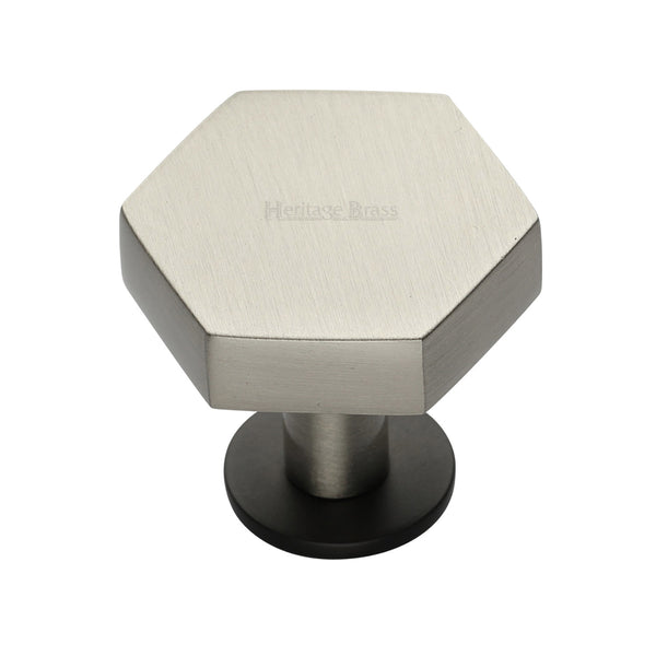Heritage Brass Cabinet Knob Hexagon Design with Rose 38mm Matt Bronze/Satin Nickel finish - C4345 38-BSN - Choice Handles