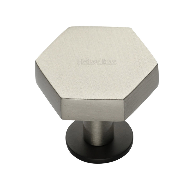 Heritage Brass Cabinet Knob Hexagon Design with Rose 38mm Matt Bronze/Satin Nickel finish - C4345 38-BSN - Choice Handles