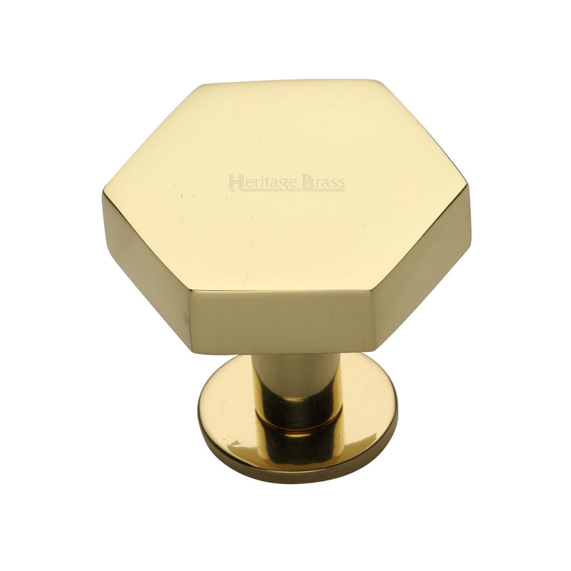 Heritage Brass Cabinet Knob Hexagon Design with Rose 38mm Polished Brass finish - C4345 38-PB - Choice Handles