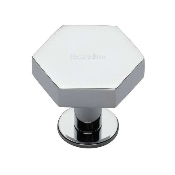 Heritage Brass Cabinet Knob Hexagon Design with Rose 38mm Polished Chrome finish - C4345 38-PC - Choice Handles