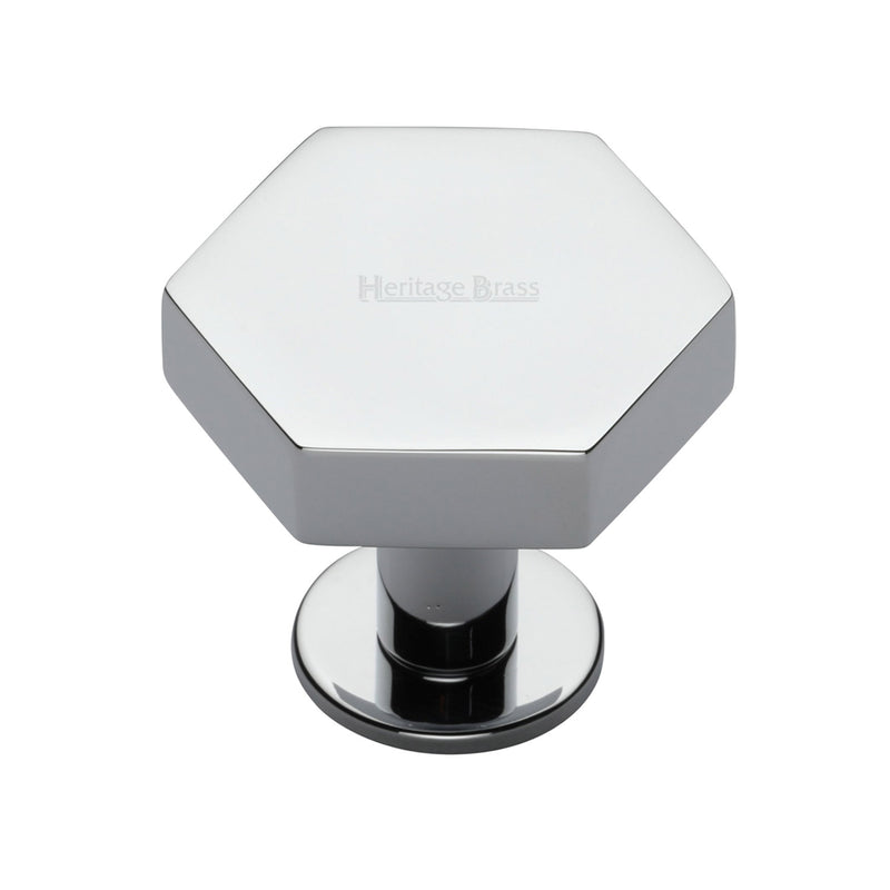 Heritage Brass Cabinet Knob Hexagon Design with Rose 38mm Polished Chrome finish - C4345 38-PC - Choice Handles