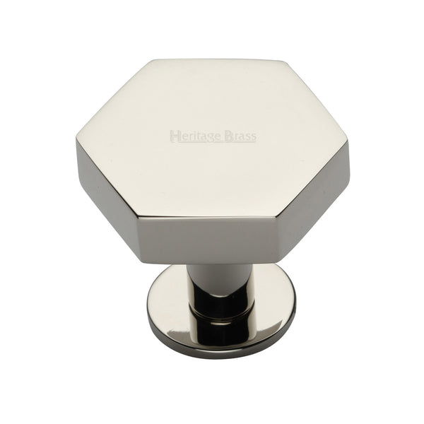 Heritage Brass Cabinet Knob Hexagon Design with Rose 38mm Polished Nickel - C4345 38-PNF - Choice Handles
