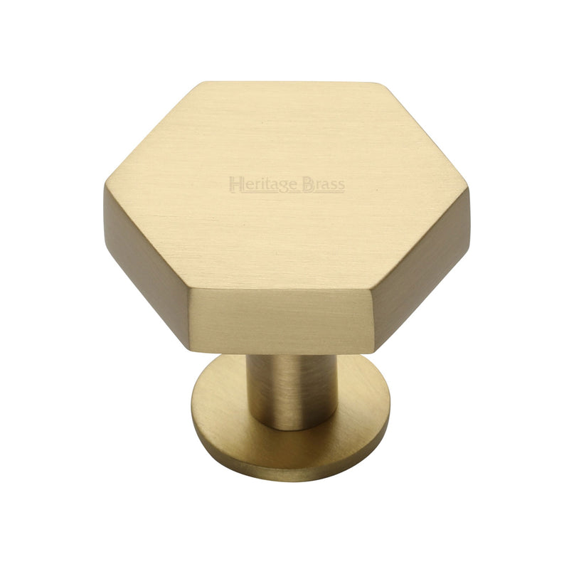 Heritage Brass Cabinet Knob Hexagon Design with Rose 38mm Satin Brass finish - C4345 38-SB - Choice Handles
