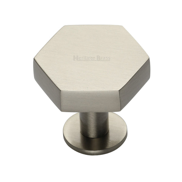 Heritage Brass Cabinet Knob Hexagon Design with Rose 38mm Satin Nickel finish - C4345 38-SN - Choice Handles
