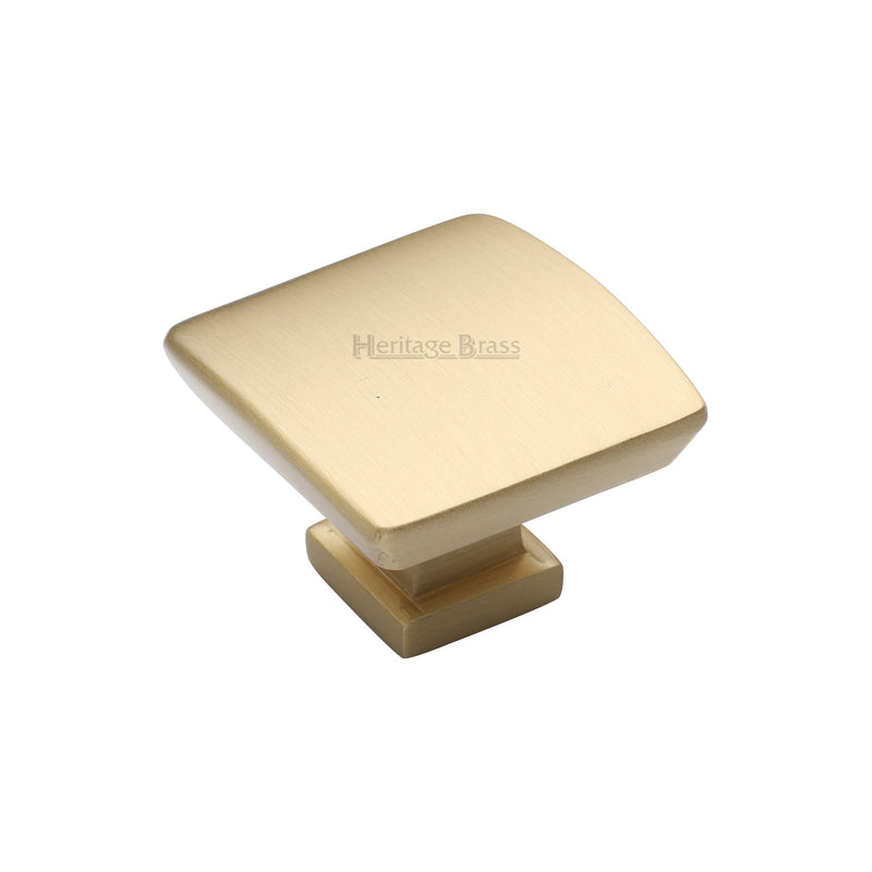 Heritage Brass Cabinet Knob Plinth Design with base 35mm Satin Brass finish - C4382 35-SB - Choice Handles