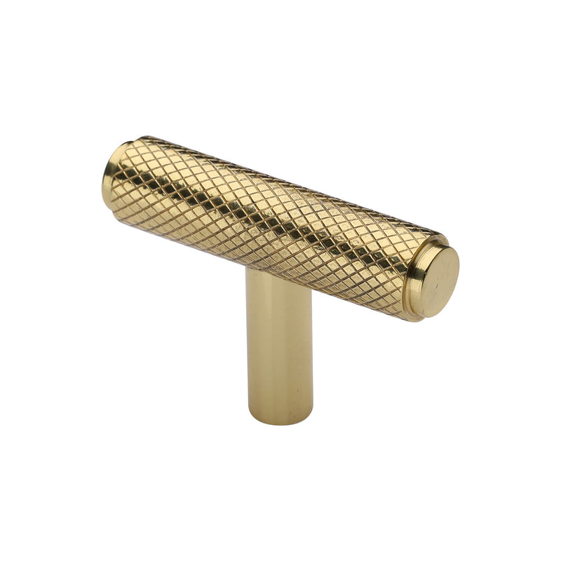 Heritage Brass Cabinet Knob Knurled T-Bar Design 45mm Polished Brass finish - C4415-PB - Choice Handles