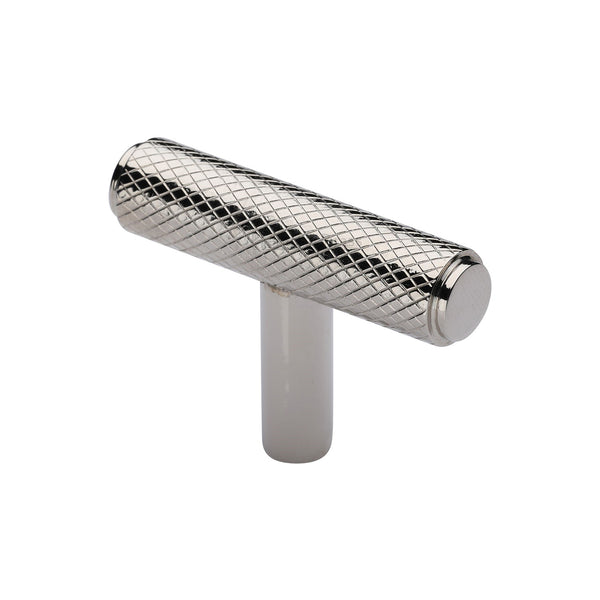 Heritage Brass Cabinet Knob Knurled T-Bar Design 45mm Polished Nickel - C4415-PNF - Choice Handles