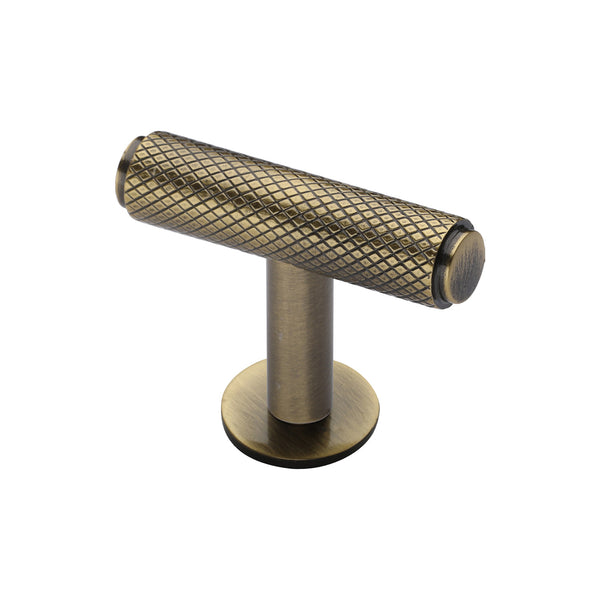 Heritage Brass Cabinet Knob Knurled T-Bar Design with Rose 45mm Antique Brass finish - C4416-AT - Choice Handles