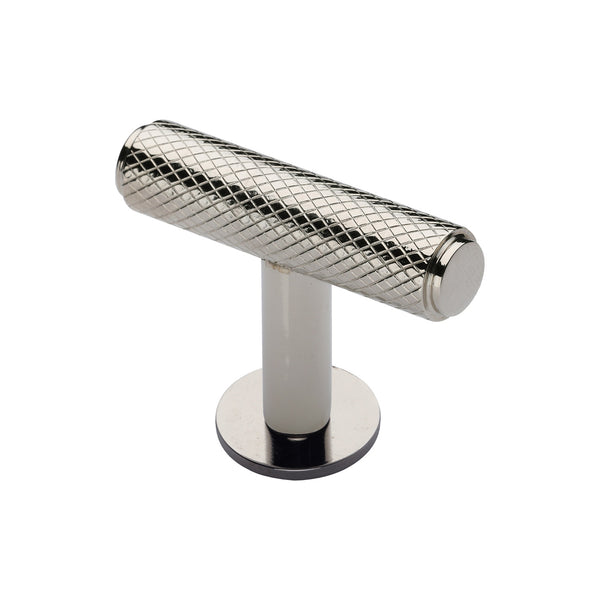 Heritage Brass Cabinet Knob Knurled T-Bar Design with Rose 45mm Polished Nickel - C4416-PNF - Choice Handles