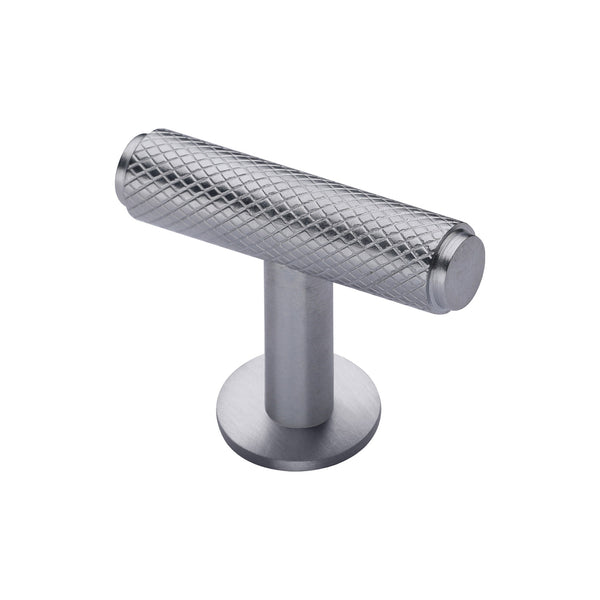 Heritage Brass Cabinet Knob Knurled T-Bar Design with Rose 45mm Satin Chrome finish - C4416-SC - Choice Handles