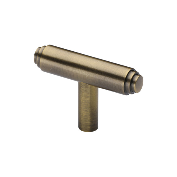 Heritage Brass Cabinet Knob Stepped T-Bar Design 45mm Antique Brass finish - C4445-AT - Choice Handles