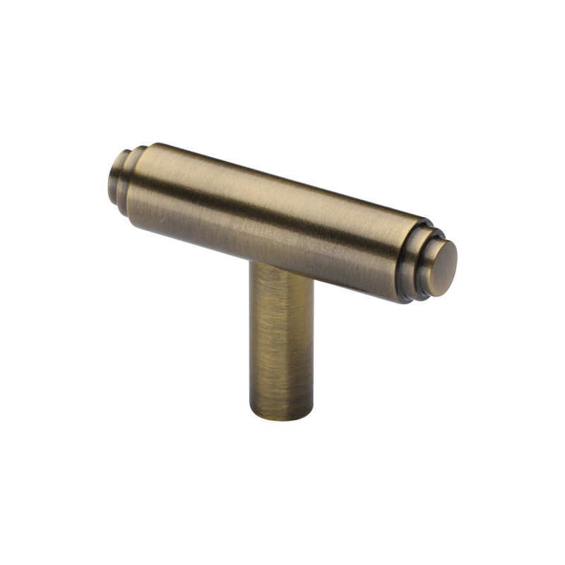 Heritage Brass Cabinet Knob Stepped T-Bar Design 45mm Antique Brass finish - C4445-AT - Choice Handles