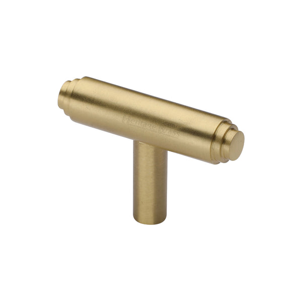 Heritage Brass Cabinet Knob Stepped T-Bar Design 45mm Satin Brass finish - C4445-SB - Choice Handles