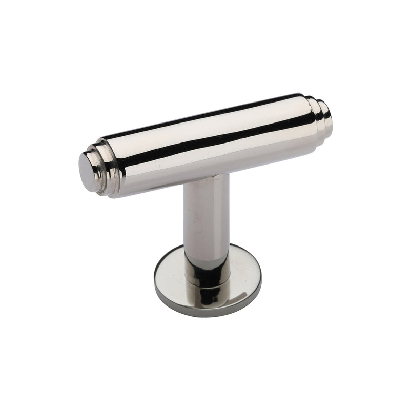 Heritage Brass Cabinet Knob Stepped T-Bar Design with Rose 45mm Polished Nickel - C4447-PNF - Choice Handles