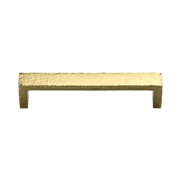 Heritage Brass Cabinet Pull Hammered Wide Metro Design 128mm CTC Polished Brass Finish - C4525 128-PB - Choice Handles
