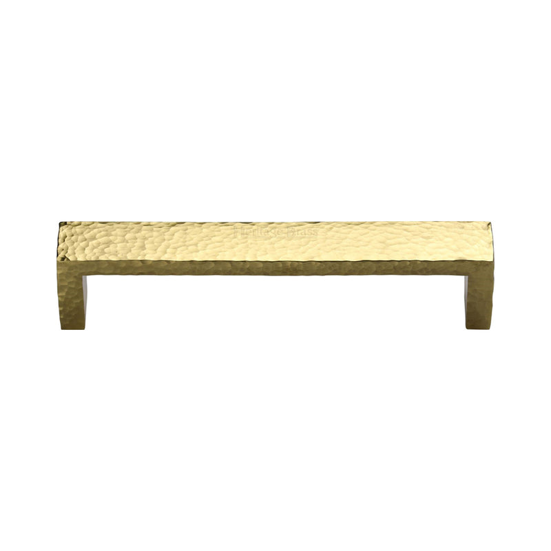 Heritage Brass Cabinet Pull Hammered Wide Metro Design 128mm CTC Polished Brass Finish - C4525 128-PB - Choice Handles
