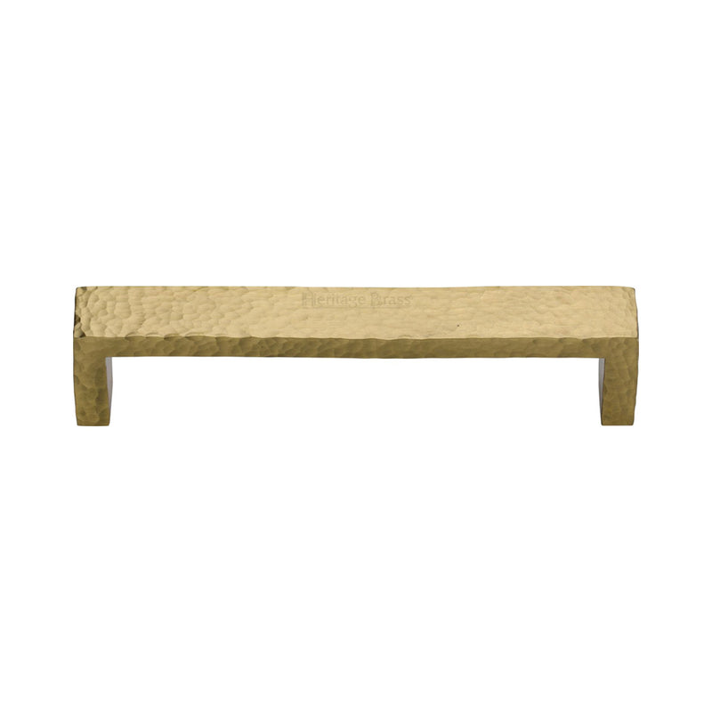 Heritage Brass Cabinet Pull Hammered Wide Metro Design 128mm CTC Satin Brass Finish - C4525 128-SB - Choice Handles