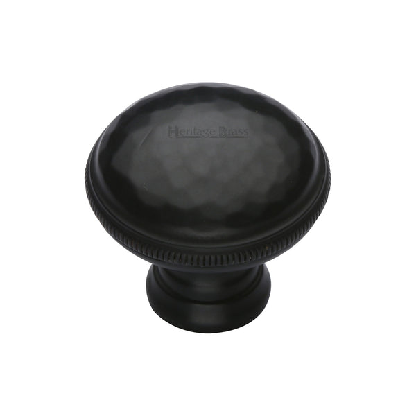 Heritage Brass Cabinet Knob Hand Beaten Design 32mm Matt Black finish - C4545-BKMT - Choice Handles