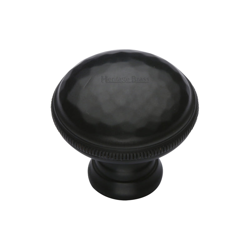 Heritage Brass Cabinet Knob Hand Beaten Design 32mm Matt Black finish - C4545-BKMT - Choice Handles