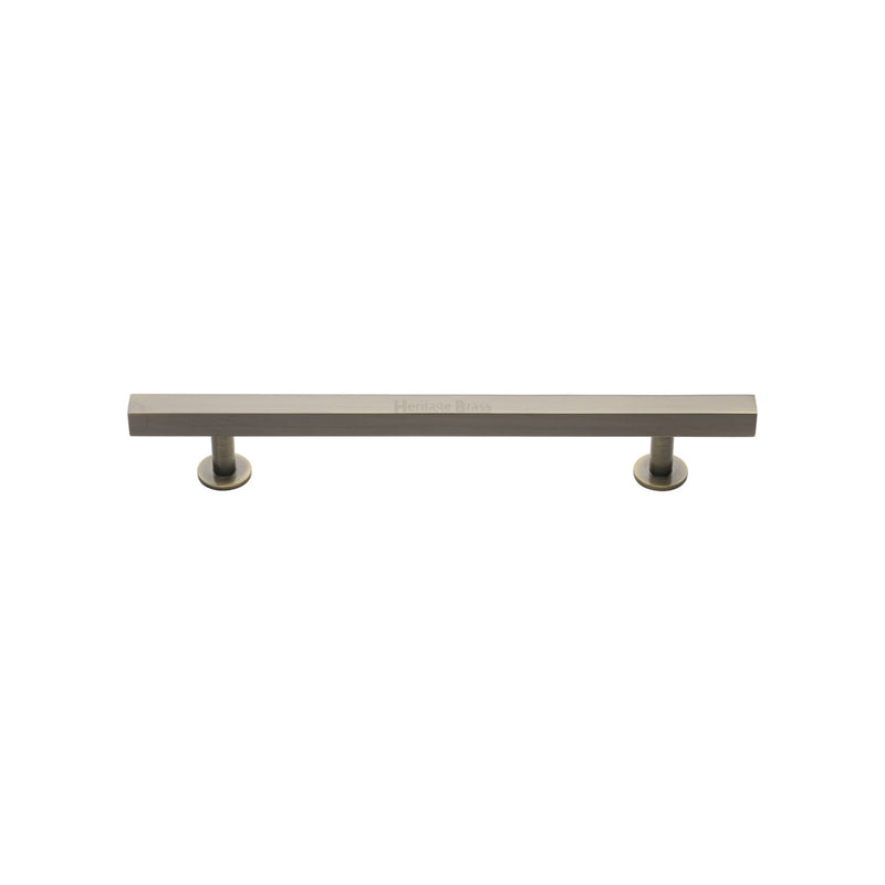 Heritage Brass Cabinet Pull Square Design with Footings 128mm CTC Antique Brass finish - C4760 128-AT - Choice Handles