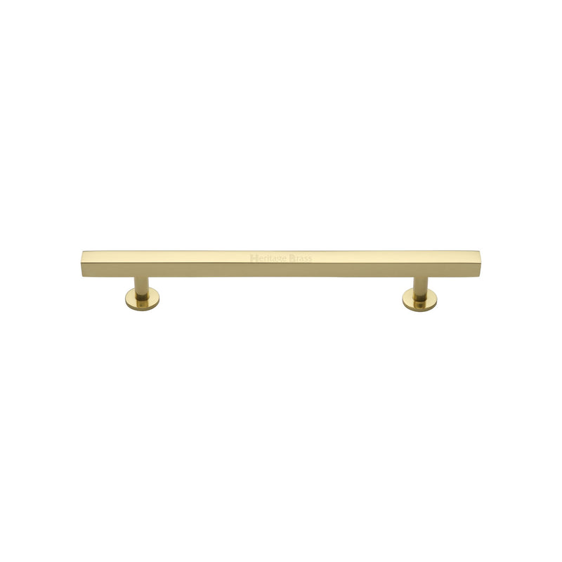 Heritage Brass Cabinet Pull Square Design with Footings 128mm CTC Polished Brass finish - C4760 128-PB - Choice Handles