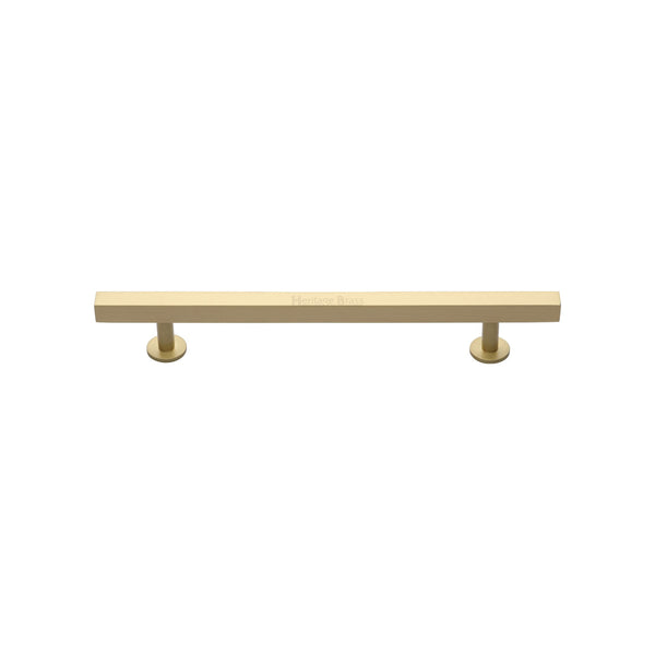 Heritage Brass Cabinet Pull Square Design with Footings 128mm CTC Satin Brass finish - C4760 128-SB - Choice Handles