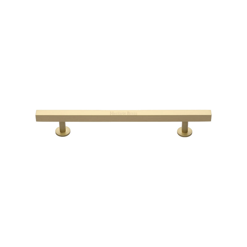 Heritage Brass Cabinet Pull Square Design with Footings 128mm CTC Satin Brass finish - C4760 128-SB - Choice Handles
