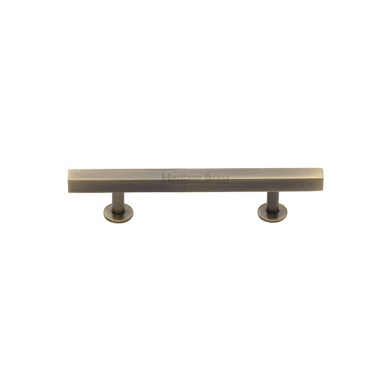 Heritage Brass Cabinet Pull Square Design with Footings 96mm CTC Antique Brass finish - C4760 96-AT - Choice Handles