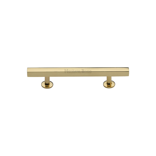 Heritage Brass Cabinet Pull Square Design with Footings 96mm CTC Polished Brass finish - C4760 96-PB - Choice Handles