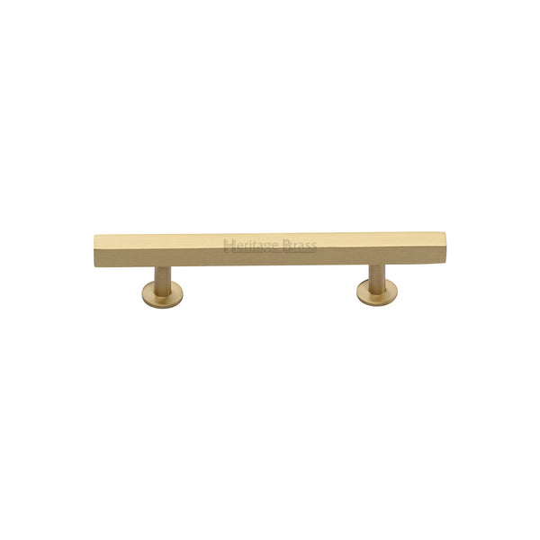 Heritage Brass Cabinet Pull Square Design with Footings 96mm CTC Satin Brass finish - C4760 96-SB - Choice Handles