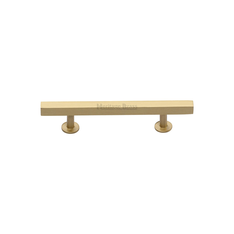 Heritage Brass Cabinet Pull Square Design with Footings 96mm CTC Satin Brass finish - C4760 96-SB - Choice Handles