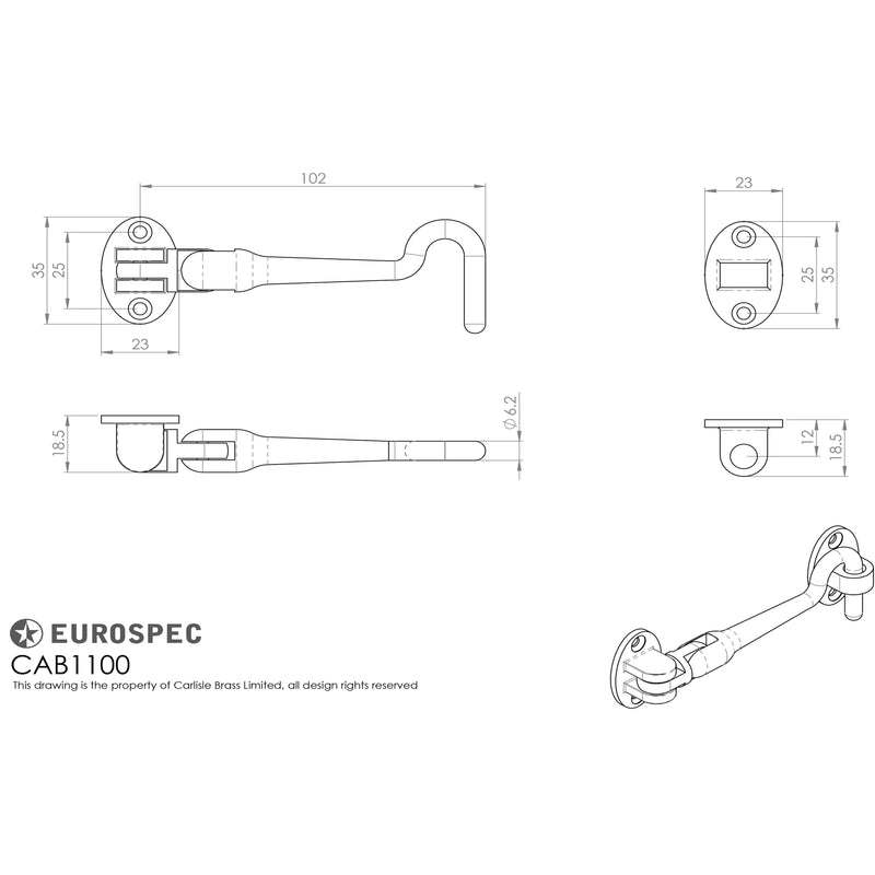 Eurospec - Silent Pattern Cabin Hook 100mm - Satin Stainless Steel - CAB1100SSS - Choice Handles