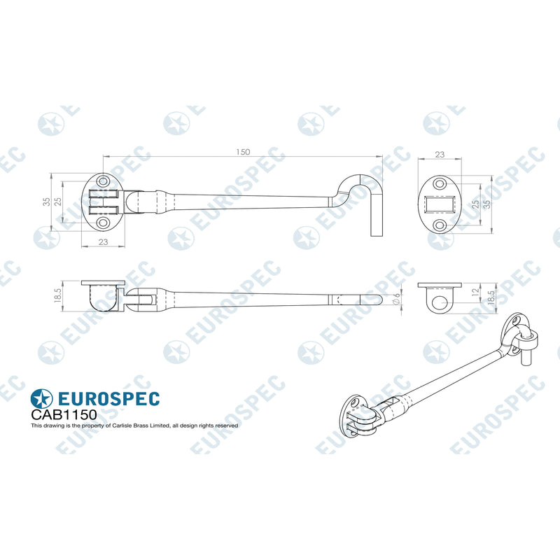 Eurospec - Silent Pattern Cabin Hook 150mm - Bright Stainless Steel - CAB1150BSS - Choice Handles