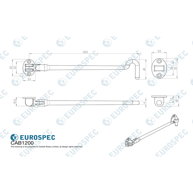 Eurospec - Silent Pattern Cabin Hook 200mm - Bright Stainless Steel - CAB1200BSS - Choice Handles