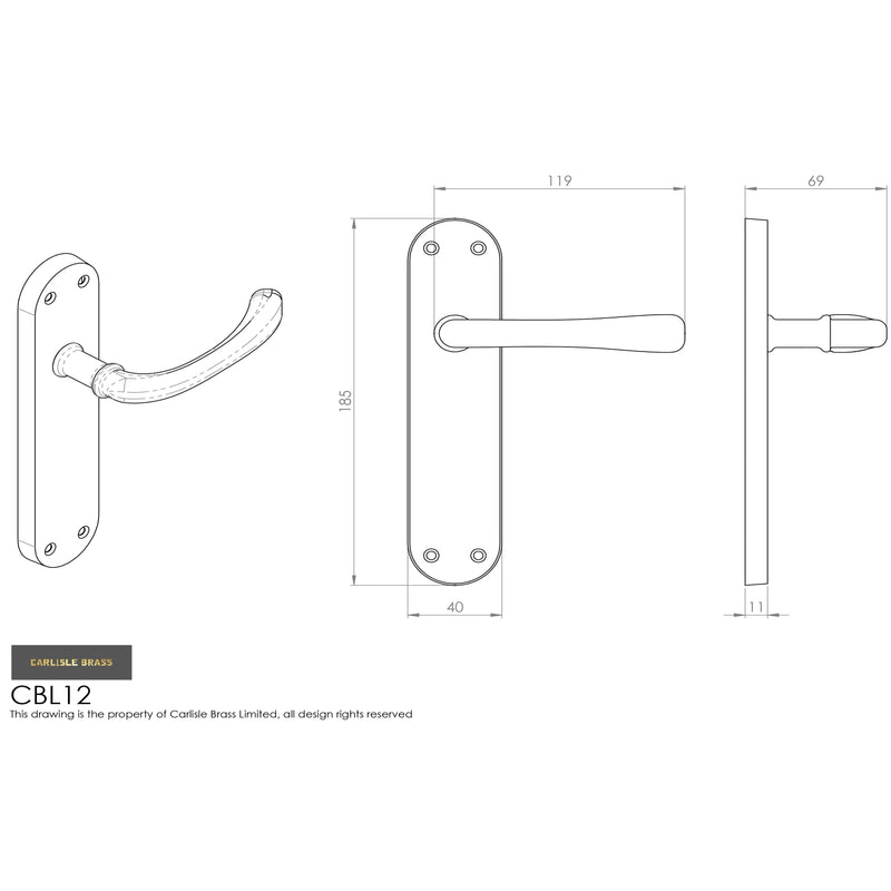 Carlisle Brass - Ibra Lever On Backplate - Latch - Polished Chrome - CBL12CP - Choice Handles