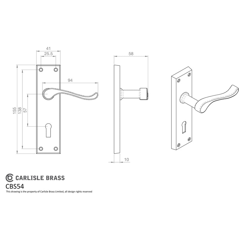 Carlisle Brass - Contract Victorian Scroll Lever on Lock Backplate - Polished Chrome - CBS54CP - Choice Handles