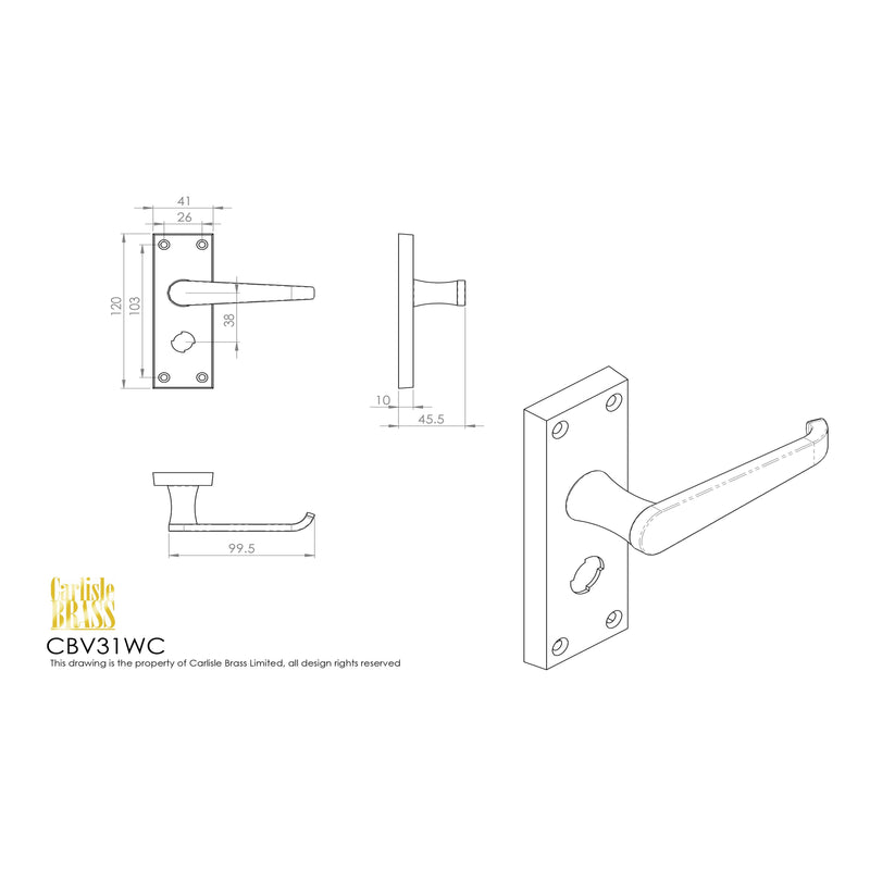 Carlisle Brass - Contract Victorian Lever on Privacy Backplate - Polished Brass - CBV31WC - Choice Handles