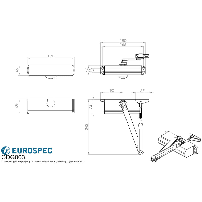 Eurospec - Plated Full Cover Overhead Door Closer PNP - Polished Nickel Plated - CDG003/PNP - Choice Handles