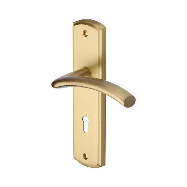 Heritage Brass Door Handle Lever Lock Centaur Design Satin Brass finish - CEN1000-SB - Choice Handles