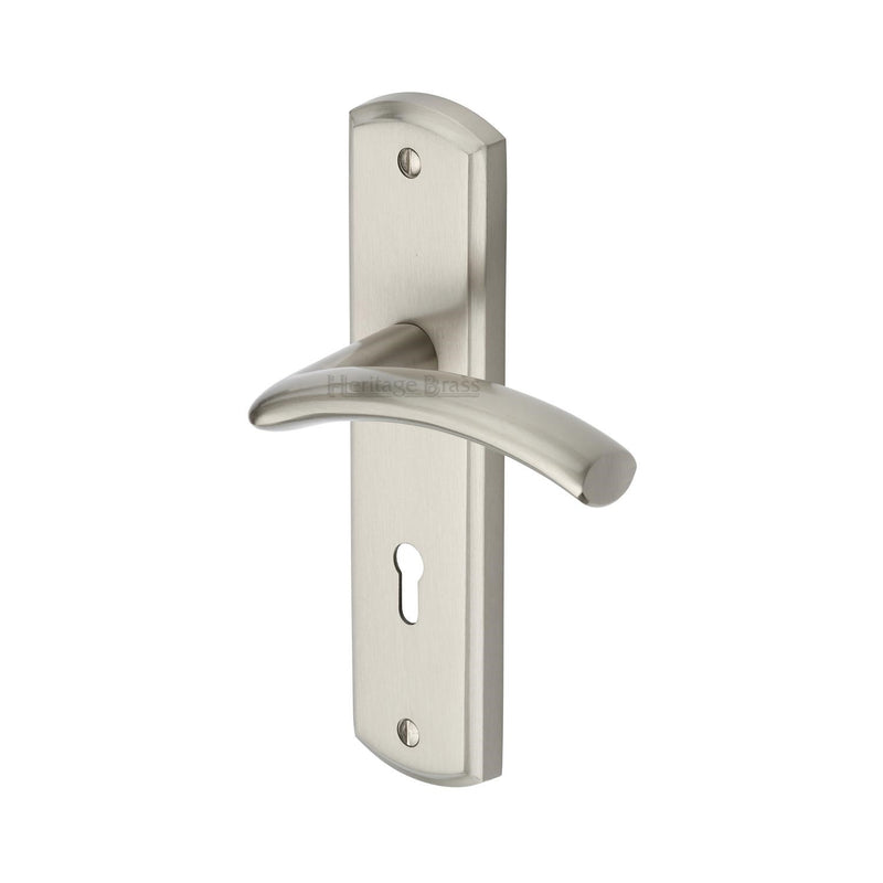 Heritage Brass Door Handle Lever Lock Centaur Design Satin Nickel finish - CEN1000-SN - Choice Handles