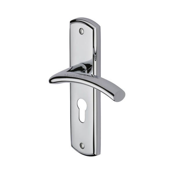 Heritage Brass Door Handle for Euro Profile Plate Centaur Design Polished Chrome finish - CEN1048-PC - Choice Handles