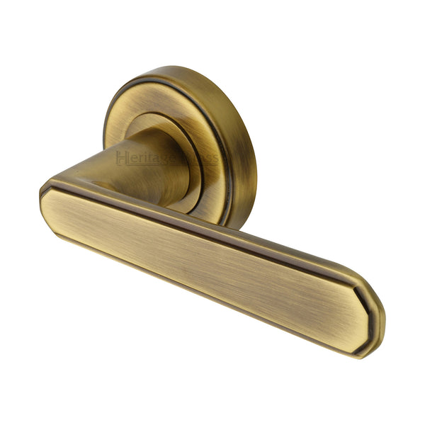 Heritage Brass Door Handle Lever Latch on Round Rose Century Design Antique finish - CEN1924-AT - Choice Handles