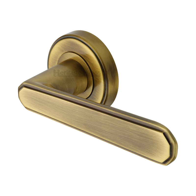 Heritage Brass Door Handle Lever Latch on Round Rose Century Design Antique finish - CEN1924-AT - Choice Handles
