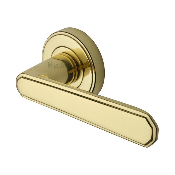 Heritage Brass Door Handle Lever Latch on Round Rose Century Design Polished Brass finish - CEN1924-PB - Choice Handles
