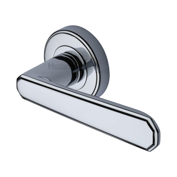 Heritage Brass Door Handle Lever Latch on Round Rose Century Design Polished Chrome finish - CEN1924-PC - Choice Handles