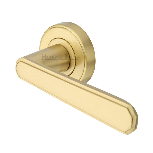 Heritage Brass Door Handle Lever Latch on Round Rose Century Design Satin Brass finish - CEN1924-SB - Choice Handles