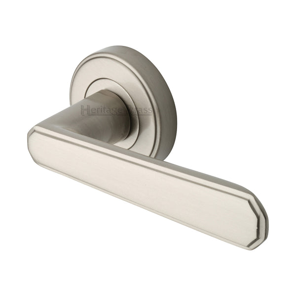 Heritage Brass Door Handle Lever Latch on Round Rose Century Design Satin Nickel finish - CEN1924-SN - Choice Handles
