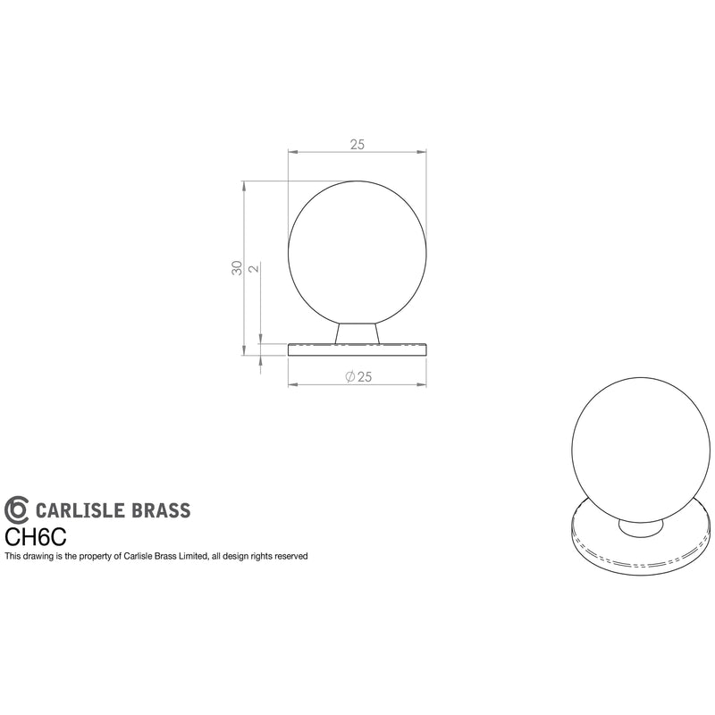 Carlisle Brass - Ball Knob Satin Chrome 25mm - Satin Chrome - CH6CSC - Choice Handles